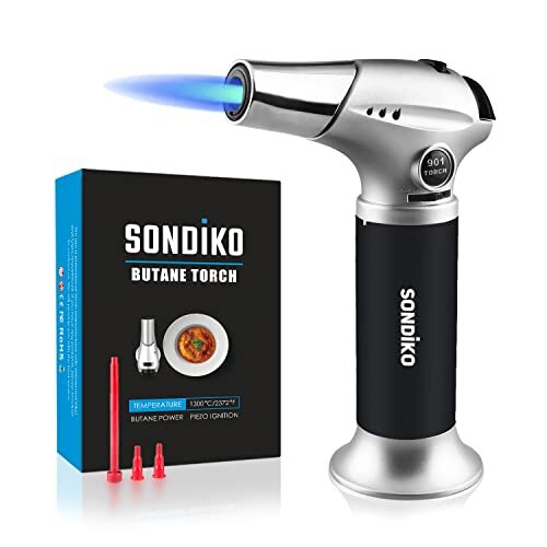 Sondiko Kitchen Blow Torch S901, Refillable Kitchen Butane Torch with Safety 