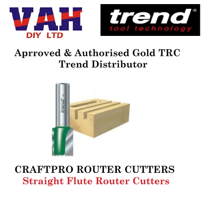 Trend 1/4&1/2 Shank CraftPro TCT 2 Flute Straight Router Cutter Bit FULL RANGE