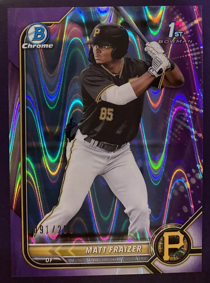 Matt Fraizer /250 2022 1st Bowman Chrome PURPLE RAYWAVE REFRACTOR Pirates BCP-91