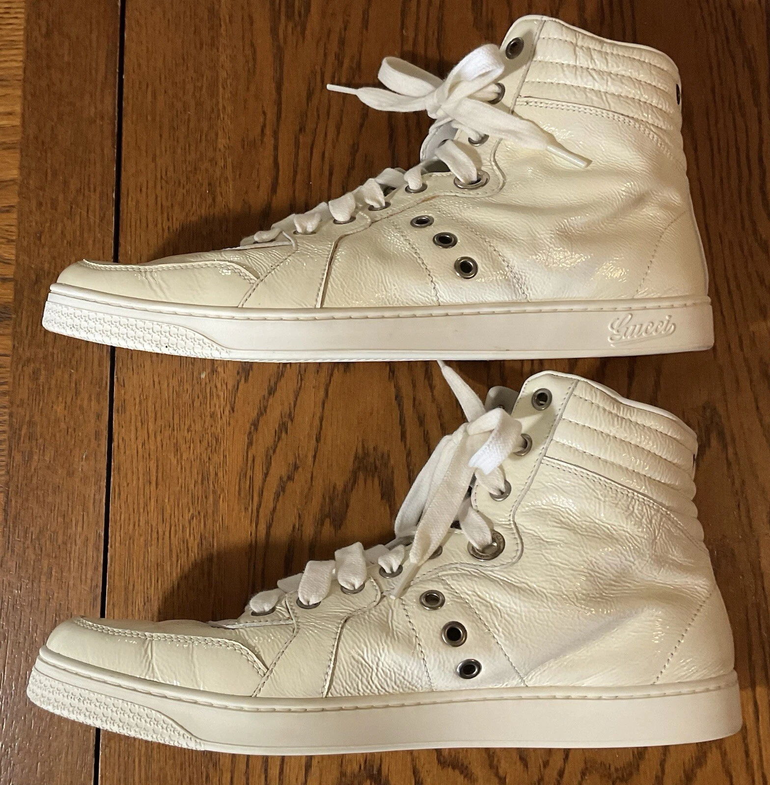 Baskets montantes Gucci ivoire émaillées fabriquées en Italie taille 8 style homme 215071