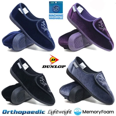 LADIES DUNLOP ORTHOPAEDIC SLIPPERS DIABETIC WINTER WARM EASY CLOSE WIDE SHOES