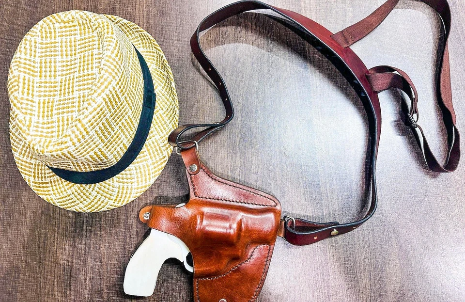 Leather Horizontal Shoulder Holster with Thumb Break For Revolver Models - Image 3 of 4