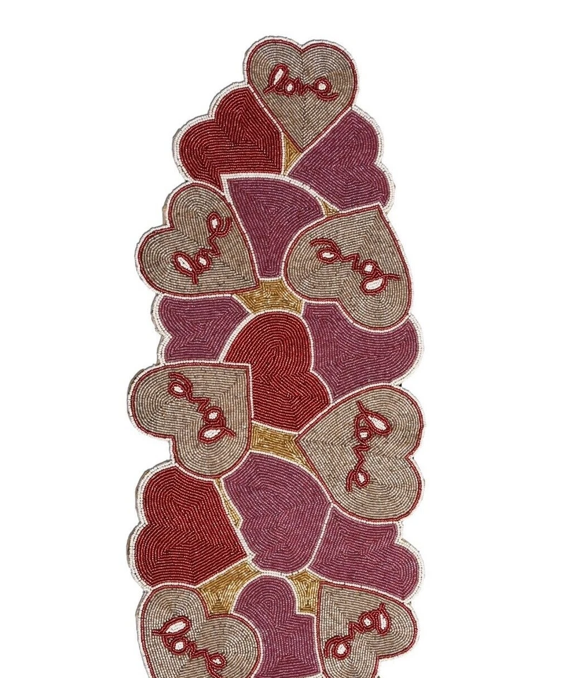 Valentine Beads Table Runner Heart Design Table Runner Wedding Tableware 13X36In - Image 2 of 4