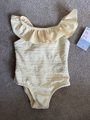 Primark Baby Girls Yellow Embossed Flower Frill Swimwear 3-6m UK - Main Image