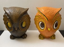Set of 2 Big Eyed Owl Vintage Pottery Figurines 5.5  Tall MCM