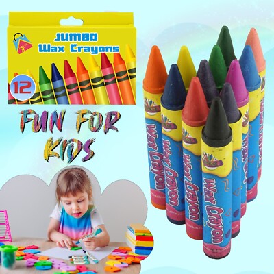 12 Stck. Wachs Jumbo Buntstifte Zeichnen & Ausmalen, Kinder & Kleinkinder Kunst Handwerk Schreibwaren