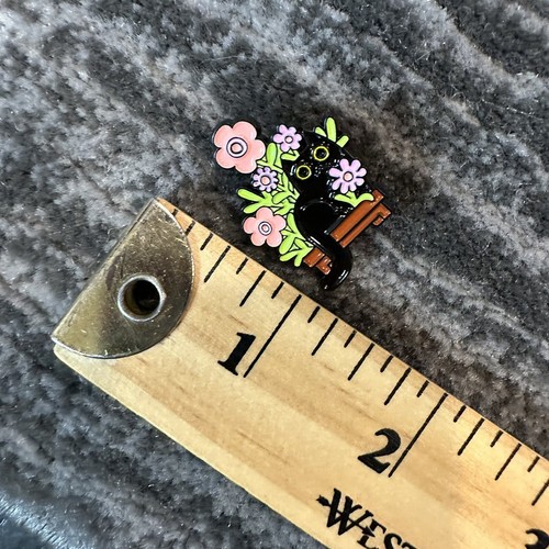 Cat Enamel Pin Black Cat On Shelf Plant Pink Green Badge Cute Kitten - Picture 5 of 6
