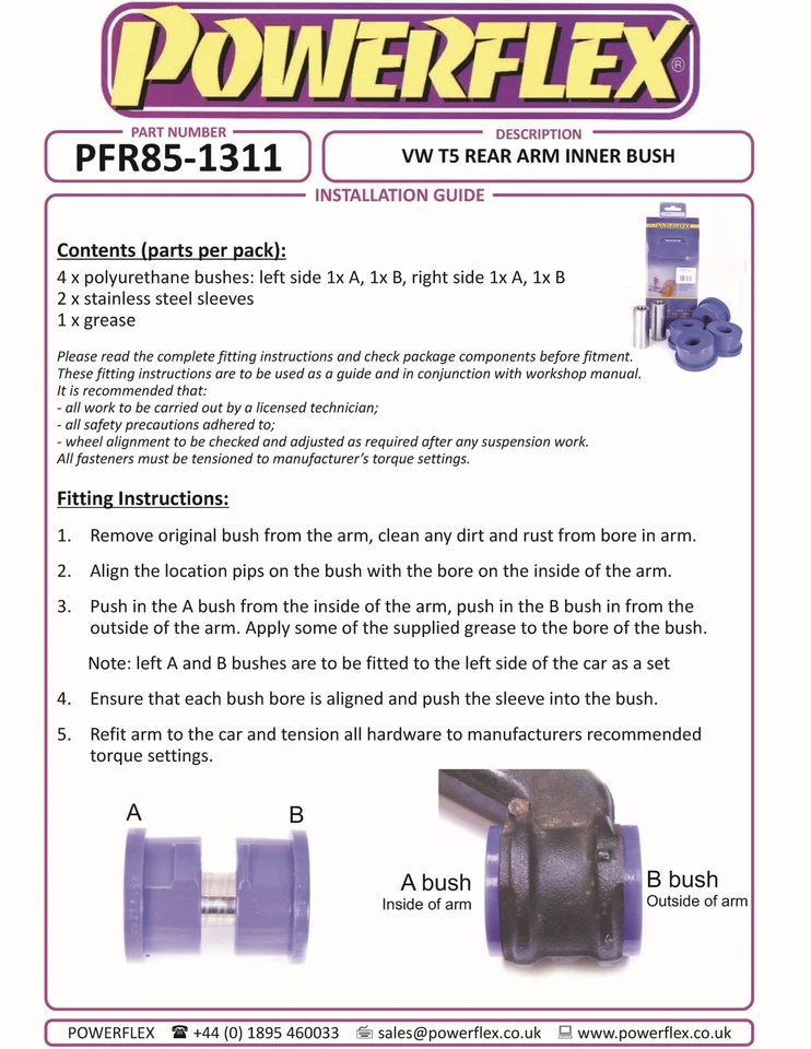 Powerflex Braccio Posteriore Interno Spazzole Per VW T5 Transporter Inc 4WD - Immagine 3 di 4