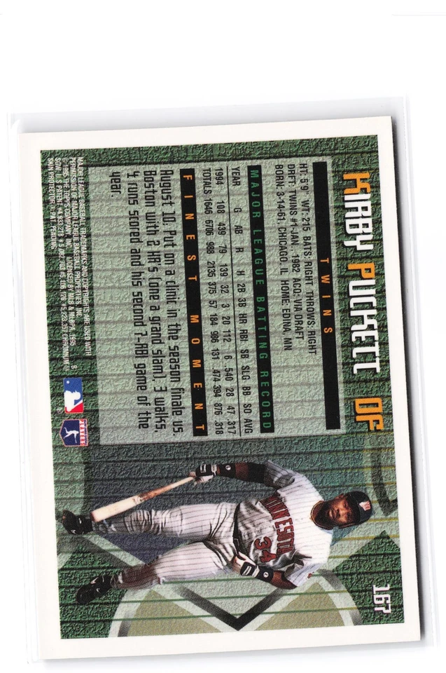 1995 Finest #167 Kirby Puckett - Image 2 of 2