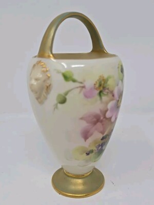 Royal Worcester Basket Artist Signed Floral w/ Lion Handles, c. 1908 5''