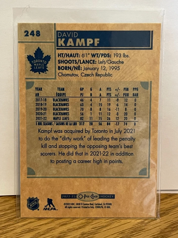 2022-23 O-Pee-Chee #248 David Kampf Retro Toronto Maple Leafs - Image 2 of 2