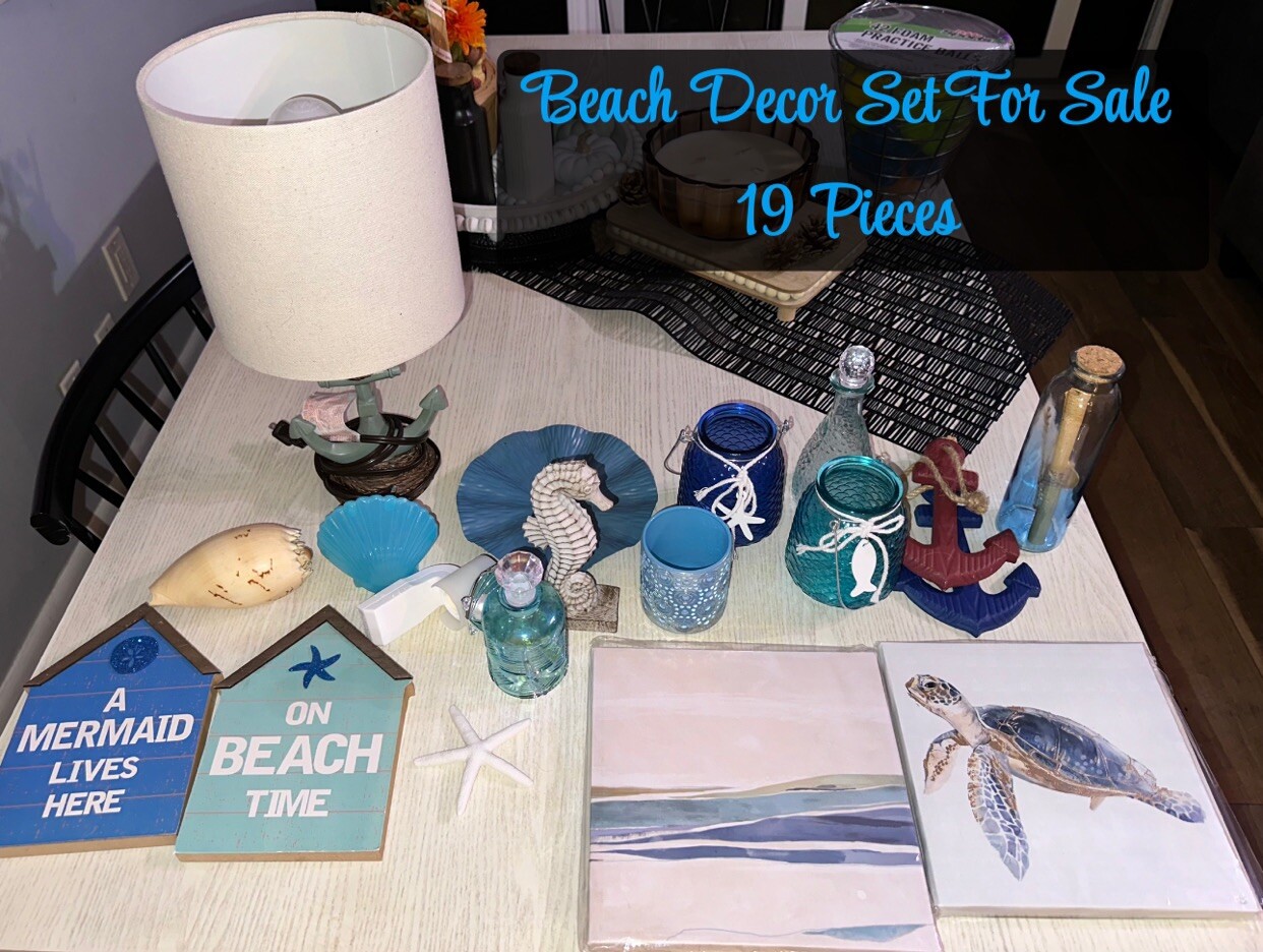 BEACH LAKE HOUSE DECOR LOT Starfish Shell Plaques Wall Art Lamp Sea Turtle