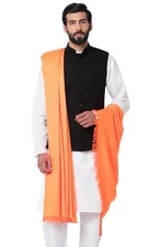Men's Premium Plain Woolen Dhariwal Lohi/Shawl, Scarf, Stole, Orange, 50" X 100"