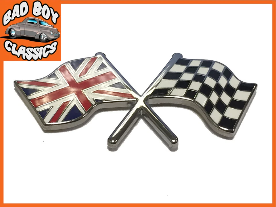 Chequered Flag / Union Jack Enamel Badge Emblem MG, Classic Mini, Ford, Triumph - Image 1 of 1
