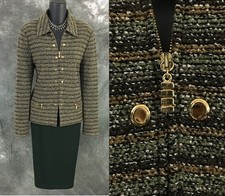 BEAUTIFUL St John collection knit green multi jacket skirt suit 8