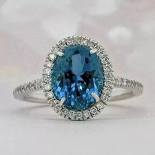 3 Ct Oval Cut Lab-Created London Blue Topaz Wedding Ring 14k White Gold Plated