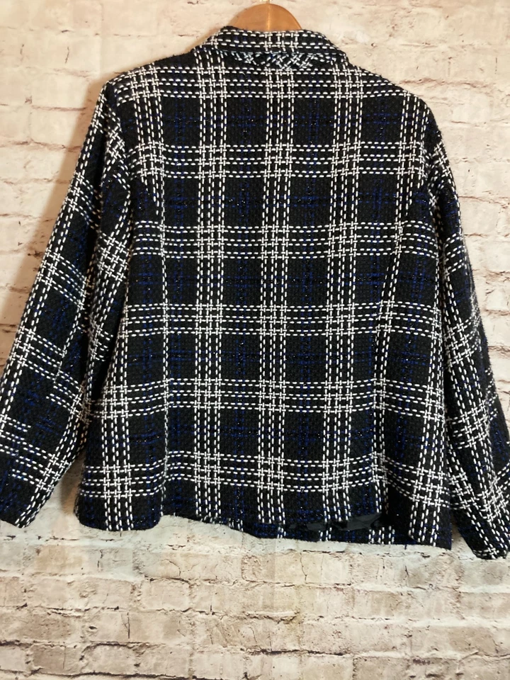 Christopher & Banks Tweed Jacket Womens Petite XXL Black & Blue Plaid Full Zip - Image 3 of 4