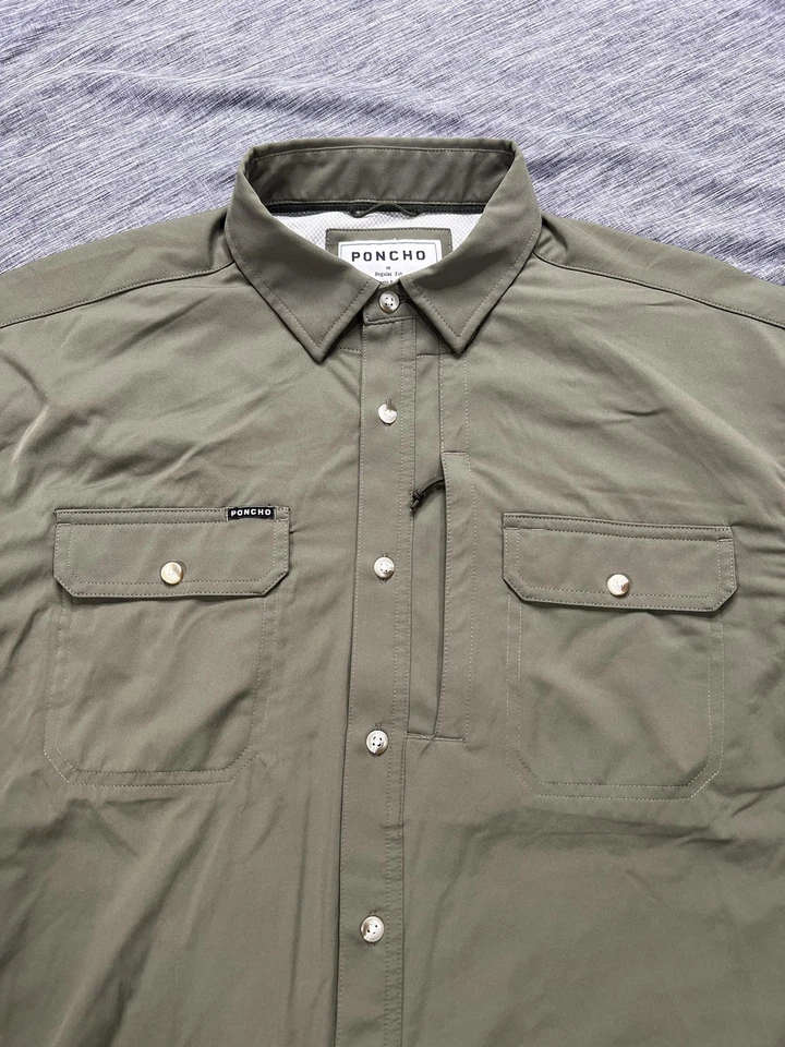 Poncho Shirt Mens Medium Green Nylon Stretch Magnetic Pockets Fishing Outdoor - Image 2 of 4
