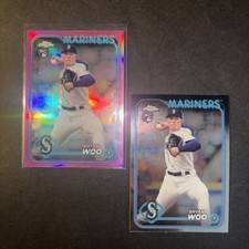 (2) 2024 Topps Chrome Rookie Bryan Woo Mariners: Pink Refractor & Base