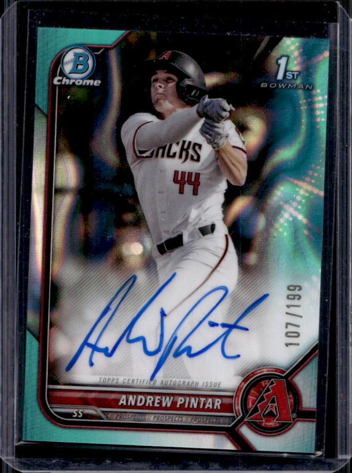 2022 Bowman Draft Andrew Pintar Chrome Auto Aqua Lava Refractor 1st #/199