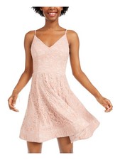 SEQUIN HEARTS Womens Fit + Flare Short Dress Pink Spaghetti Strap Juniors 3