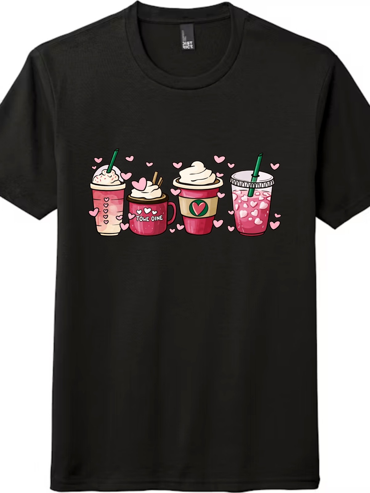 Unisex Valentine's Day Pink Coffee Drinks T-Shirt Coffee Lover Heart Graphic Tee