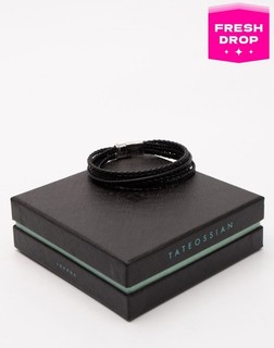 RRP€325 TATEOSSIAN Leather & 925 Sterling Silver Braided Bracelet Size M Black