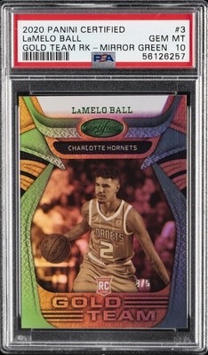 2020 PANINI CERTIFIED GOLD TEAM ROOKIES MIRROR GREEN #3 LAMELO BALL 4/5 PSA 10