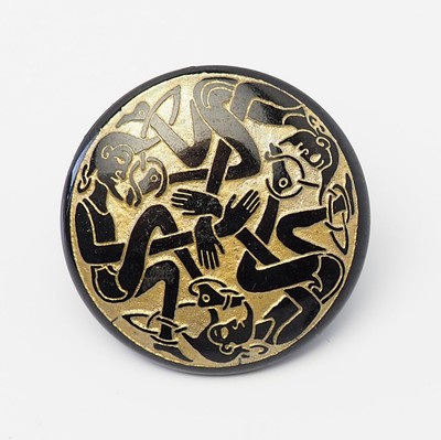 Vintage Celtic hand made ethnic Beard Pullers design signed round brooch  pin