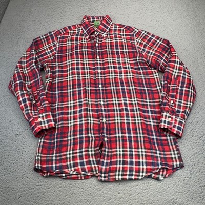 Sid Mashburn Linen Shirt Mens Medium Red Blue Plaid Button Front Casual