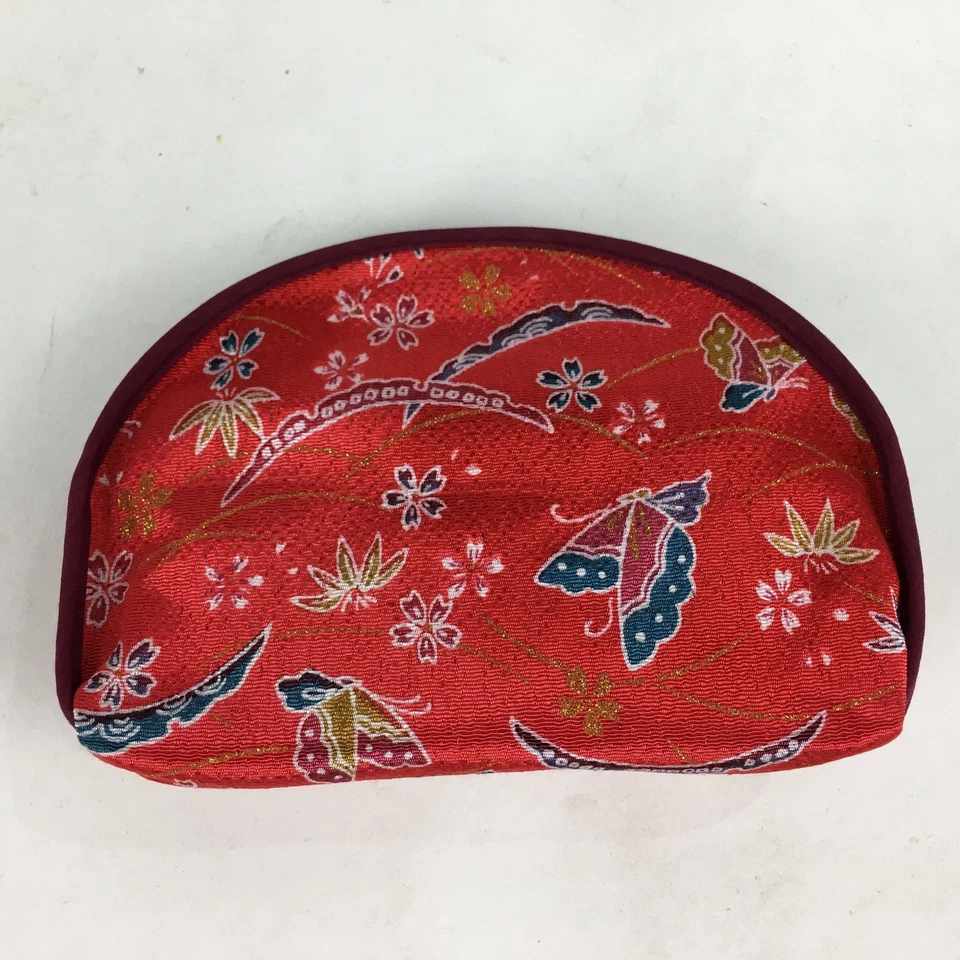 Bolsa de tela japonesa de colección flor roja mariposa cremallera kimono Fukuro KB42 Foto 3 de 4