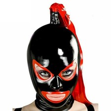 Womens Latex Hood with Latex Wig Rubber Mask Clubwear Fetish Cosplay BDSM