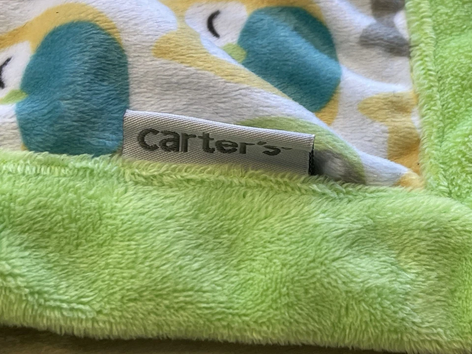 MANTA DE SEGURIDAD PARA BEBÉ CARTER'S LOVEY GRIS BÚHO VERDE DORADO 2016 ¡MUY SUAVE! Foto 3 de 4