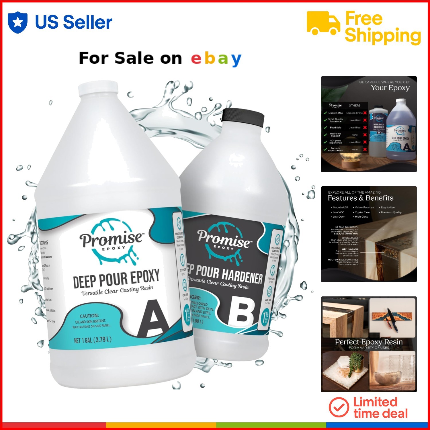 Deep Pour Epoxy Resin Kit 1.5 Gal Food Safe Clear Castings River Tables DIY