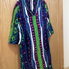 Vintage 1960  s Makaha Barkcloth Neon Prints Maxi Dress XL Hawaii
