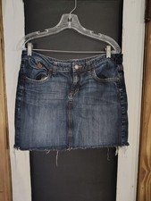 womans Gap blue denim jean raw edge skirt size 12 2010 style