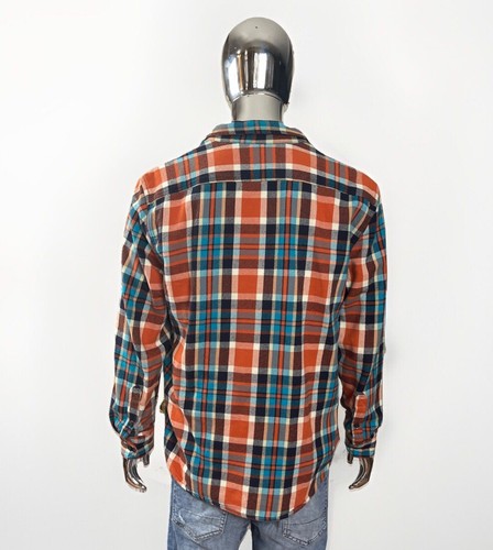 American Eagle Shirt Mens Large Blue Orange Plaid Flannel Button Up Long Sleeves - Picture 4 of 9