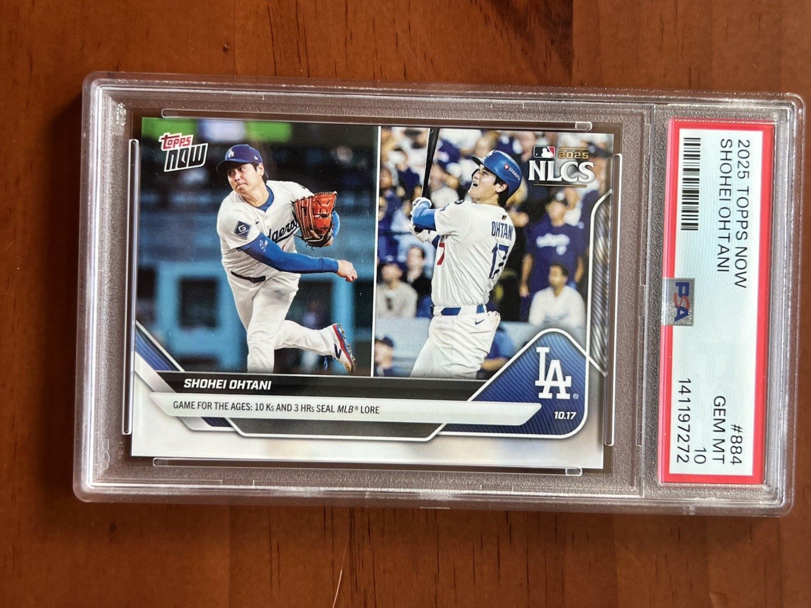 PSA 10 Shohei Ohtani #884 /253309 2025 Topps Now -10 Ks, 3 HR NLCS CHAMPS