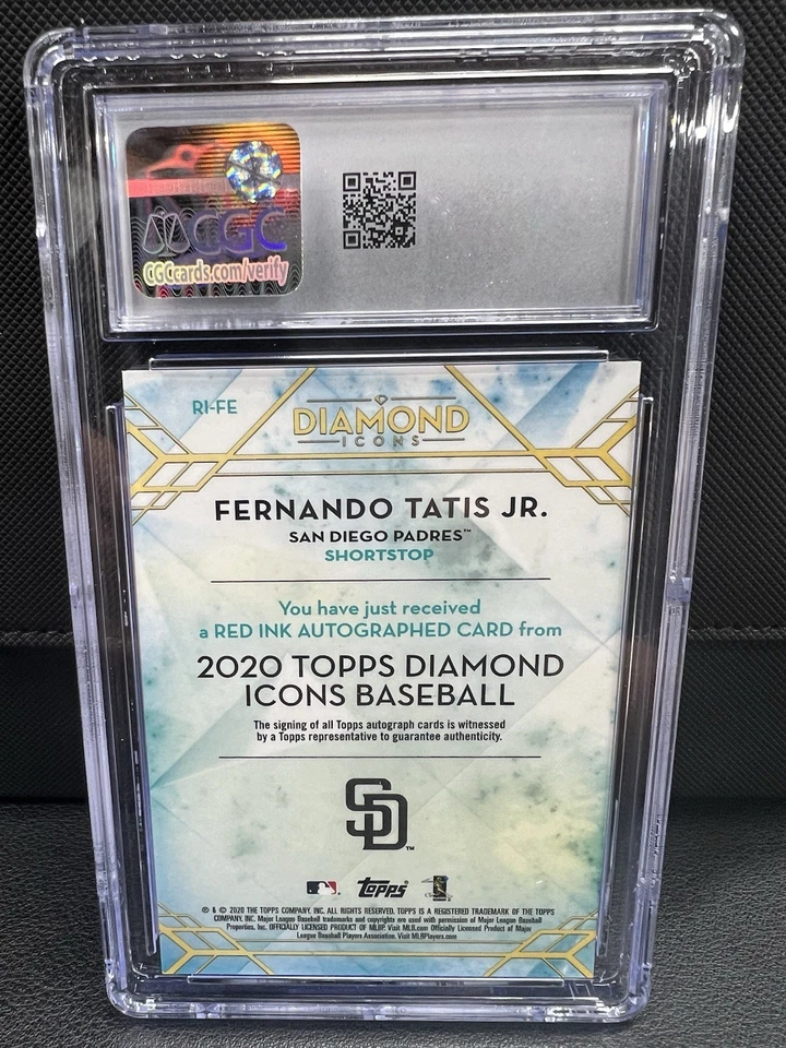 2020 Topps Ícones de Diamante Fernando Tatis Jr. TINTA VERMELHA Autógrafo /10 Gem Perfeito Estado 10 - Imagem 2 de 2
