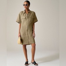 J Crew Short Sleeve Utility Shirt Dress in Linen Color: Dusty Fatigue Size Large