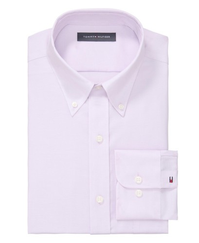 Tommy Hilfiger Men Regular fit Long Sleeve Button-Up Shirt Large Purple Solid