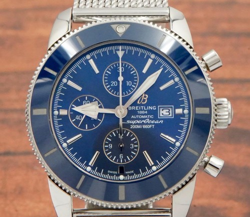 Breitling Superocean A13312 Blue Dial Mesh Bracelet Automatic ...