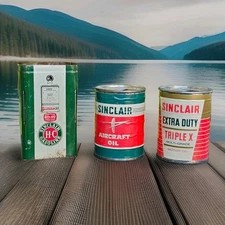 Vtg Sinclair Extra Duty Triple X Aircraft Motor Oil Fuel Pump Tin Can Banks Lot