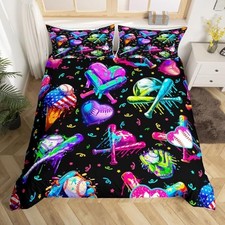 Kids Baseball Cream Bedding Set Queen Queen No Comforter Pink Blue Purple
