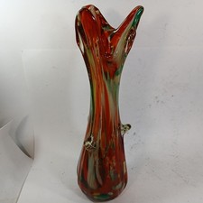 Vaso vintage in vetro artistico di Murano soffiato a mano Italia rosso verde bianco