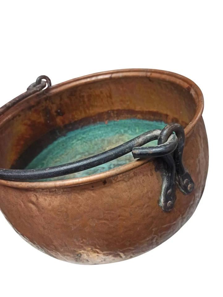 Ancien grand chaudron en cuivre XIXe siècle vintage pour déco ou collection - Photo 3/4