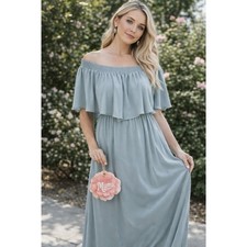 Show Me Your Mumu Hacienda Blue Maxi Dress Large Flowy Bridesmaid + Ring