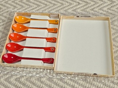 LE CREUSET spoons set of 5 orange flower design Stoneware Unused New With Box