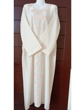 Traditional Moroccan Kaftan Ivory Embroidered Maxi Dress Floral Women