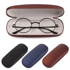 NEW Clam Shell Hard Eyeglasses PU Glasses Case Black w/Microfiber Cleaning Cloth